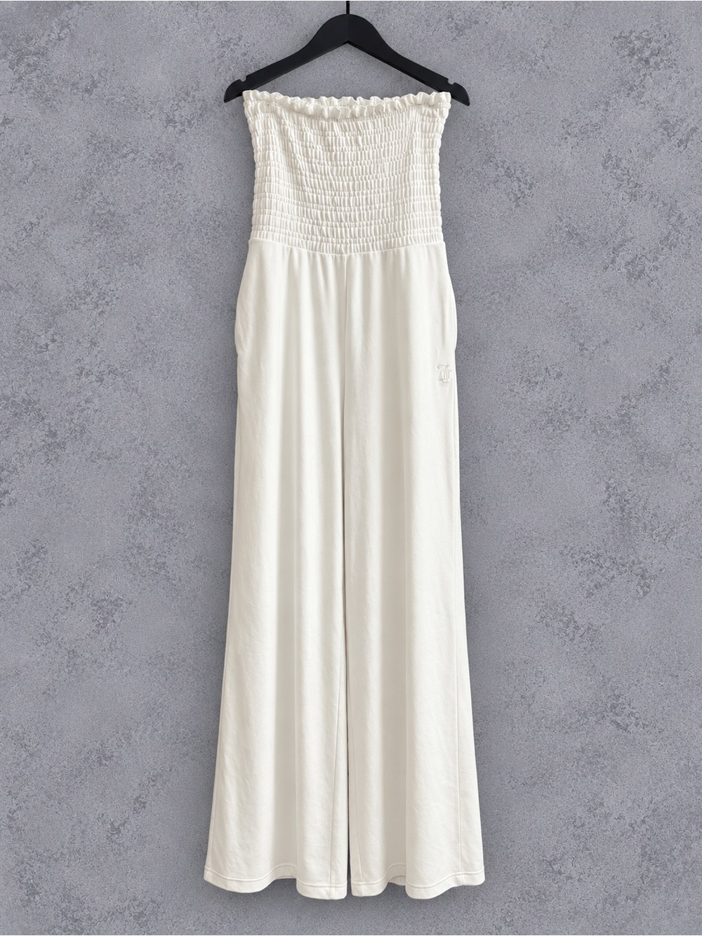 Juicy Couture Cream Soda Strapless Smocked Wide Leg Jumpsuit NWT Size L